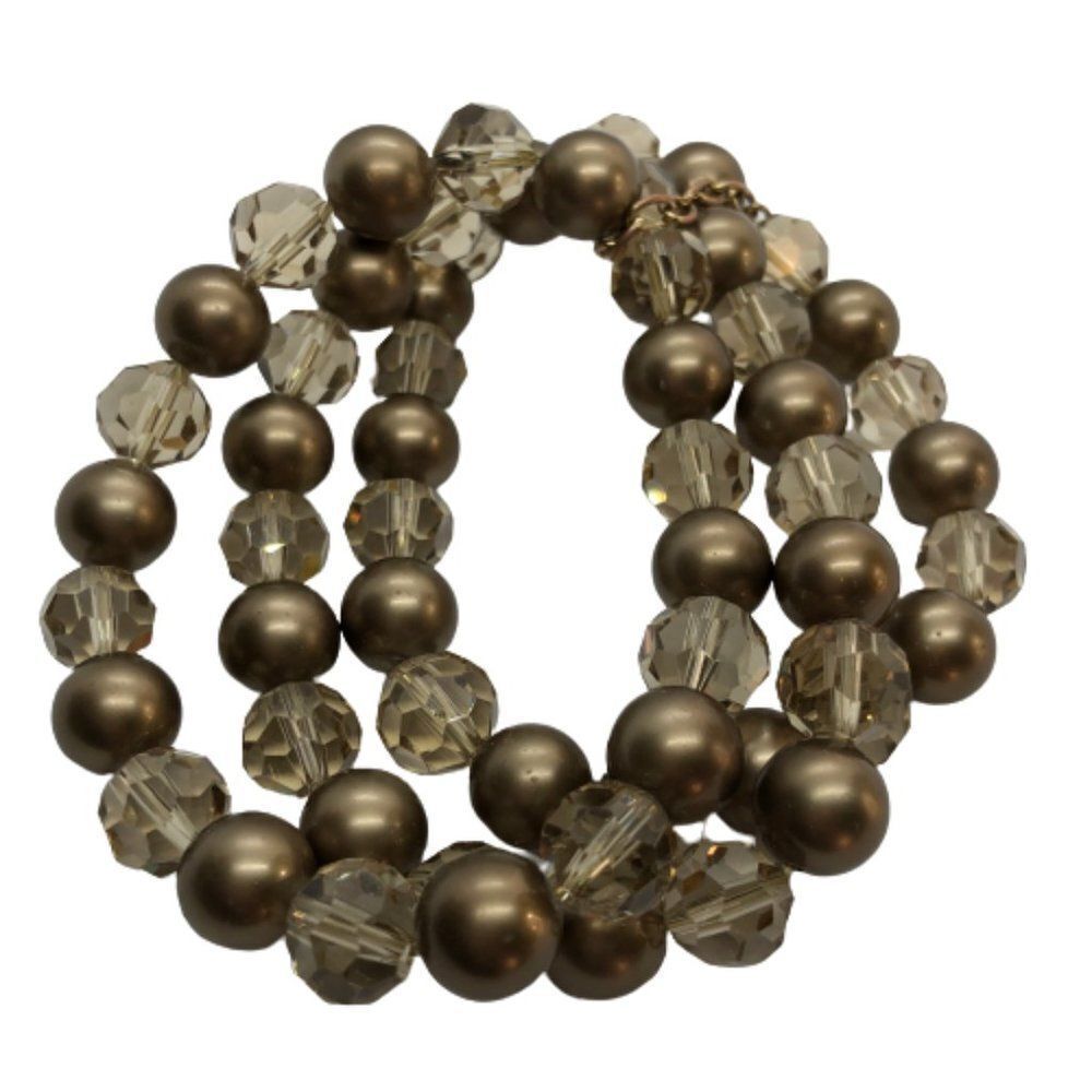 Cezanne Signed Triple Strand Brown Beaded Statement Bracelet